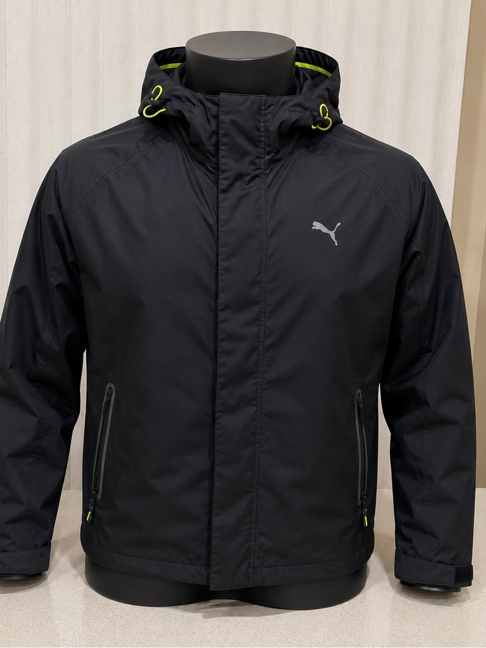 Puma Black Men’s Hooded Raincoat with Neon Trim